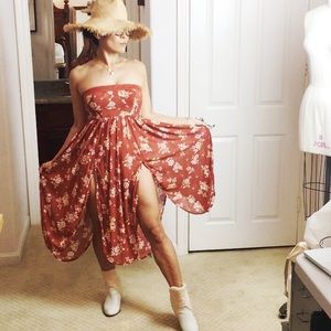 FREE PEOPLE FLORAL STRAPLESS DRESS